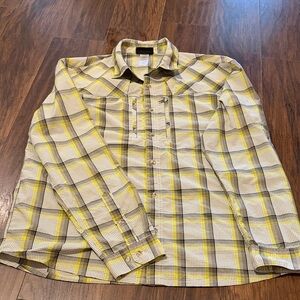 Patagonia Men's Yellow and Brown Plaid Shirt